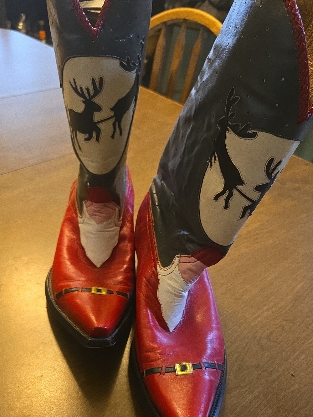 Crazy Horse Red and Black Western Boots with Deer Motif
